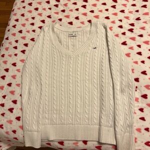 Hollister Cream Cable-Knit V-Neck Pullover with Logo
